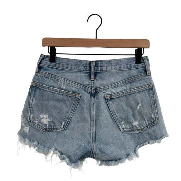 Agolde Faded Blue Ripped Jean Shorts - Picture 4 of 9